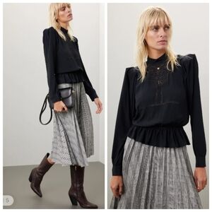 Stella Jean Black Embroidered Top Womens Medium Black Lace Crochet Blouse hang